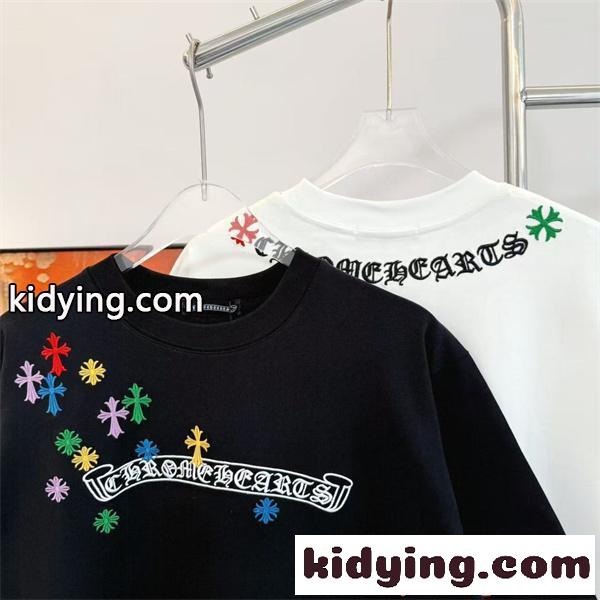 CHROME HEARTS 人気 カラフルクロス ロゴ刺繍 ブラック 半袖 Tシャツ 映えデザイン クロムハーツ コピー-7