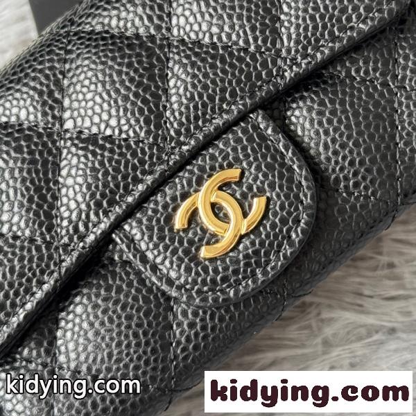 2026新作 CHANEL シャネル コピー クラシックカードケース レディース キャビアスキン 羊皮 ココマーク ブラック 大小球纹 ミニウォレット P80819-3