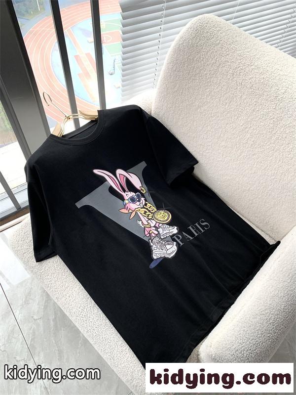 ヴェルサーチ コピー ストリート風 ラビットキャラ プリント 半袖Tシャツ ブラック ホワイト対応 ゆったりシルエット カジュアル人気-4