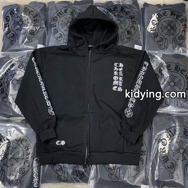 人気上昇中【Chrome Hearts】Vertical Logo Fleece Zip-Up Hoodieクロムハーツジップアップコピー-0