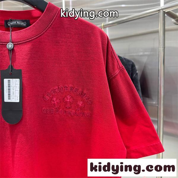 半袖Tシャツ 赤色 クロムハーツ コピー 刺繍デザイン バックロゴ クロス装飾 Chrome Hearts 高級感 モードカジュアル-6