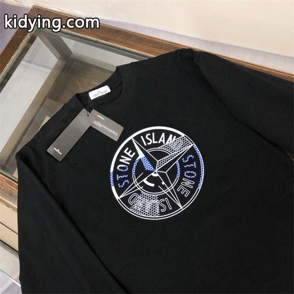 ストーンアイランド長袖ｔシャツ 偽物 秋スタイル 高級 人気 ブルーコンパスロゴ ブラック STONE ISLAND-2