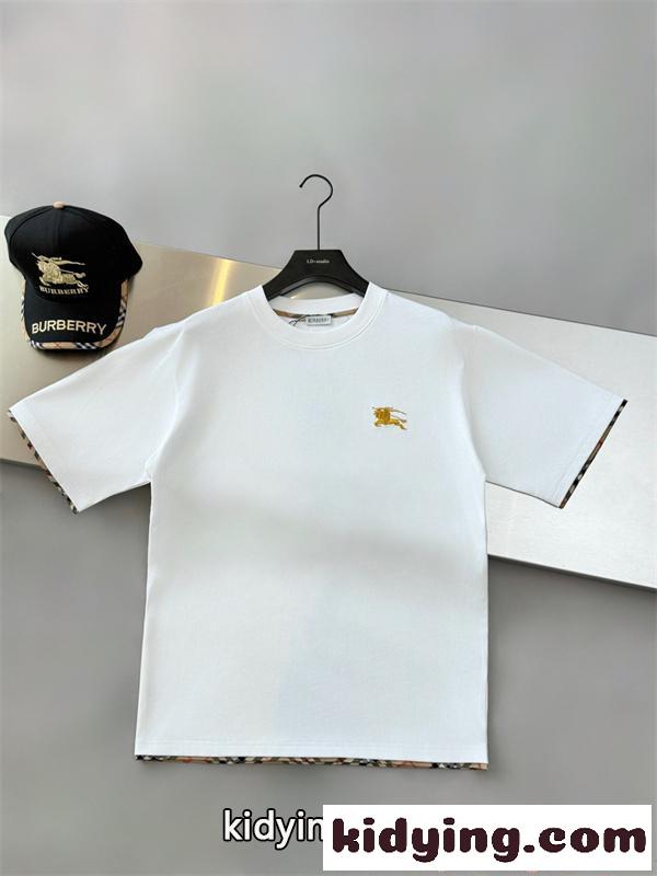 激安 メンズ バーバリー コピー BURBERRY 半袖Tシャツ クルーネック チェック切替 ロゴ刺繍 コットン素材 英倫風 カジュアル 夏-0