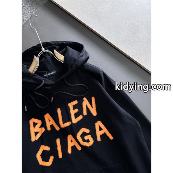 バレンシアガ コピー パーカー ホワイト オレンジロゴ 手書き風 プリントデザイン カジュアル ストリート BALENCIAGA-2