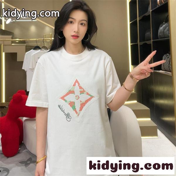 半袖Tシャツ ホワイト ルイヴィトン コピー クルーネック モノグラムフラワー風フロントデザイン ドット調ロゴ Louis Vuitton-1