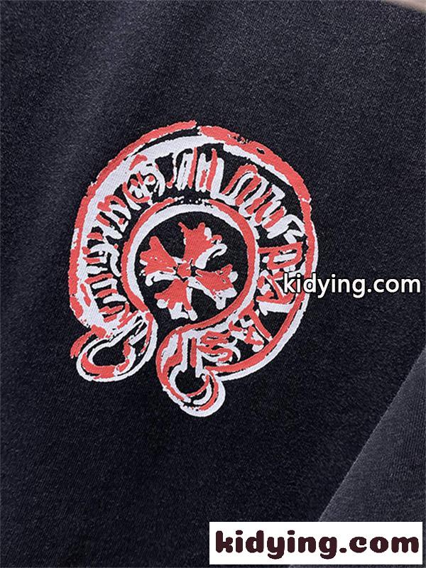 ブラック 半袖Tシャツ Chrome Hearts ピンクサークル胸ロゴ クロムハーツ コピー クルーネック ワンポイントデザイン ゆったりシルエット-4