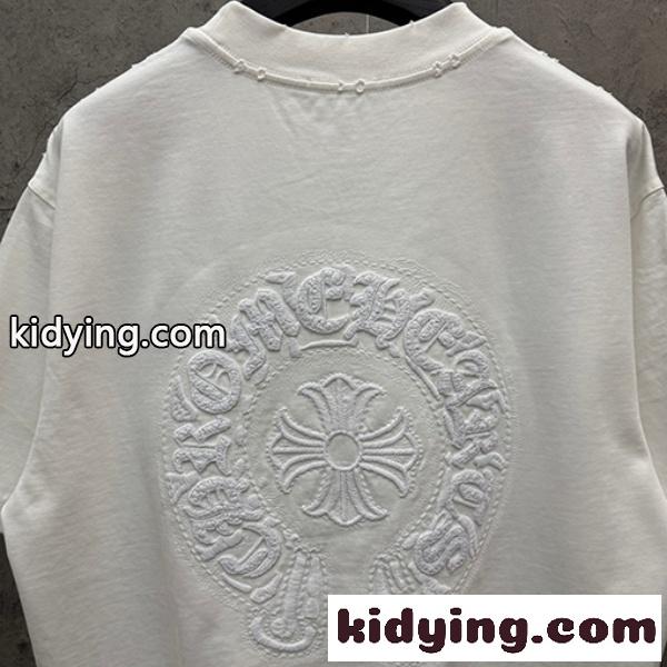 CHROME HEARTS クロムハーツ ホワイト 半袖Tシャツ 胸元エンボスロゴ クルーネック 爽麗 ゆったり 人気 トップス-4