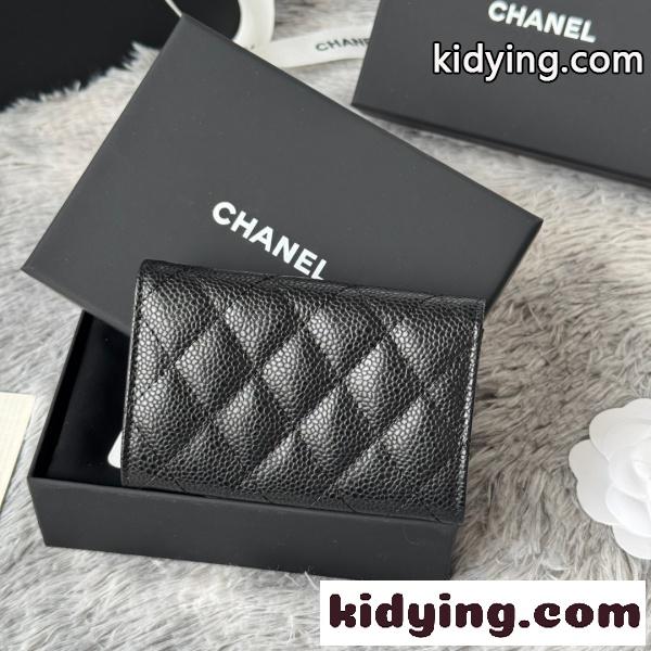 2026新作 CHANEL シャネル コピー クラシックカードケース レディース キャビアスキン 羊皮 ココマーク ブラック 大小球纹 ミニウォレット P80819-1