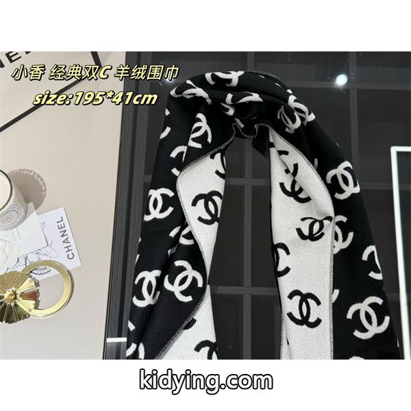 CHANEL シャネル 2025秋冬新作 经典ダブルC柄 カシミヤ混ウールマフラー ブラック×ホワイト 高級感抜群-6