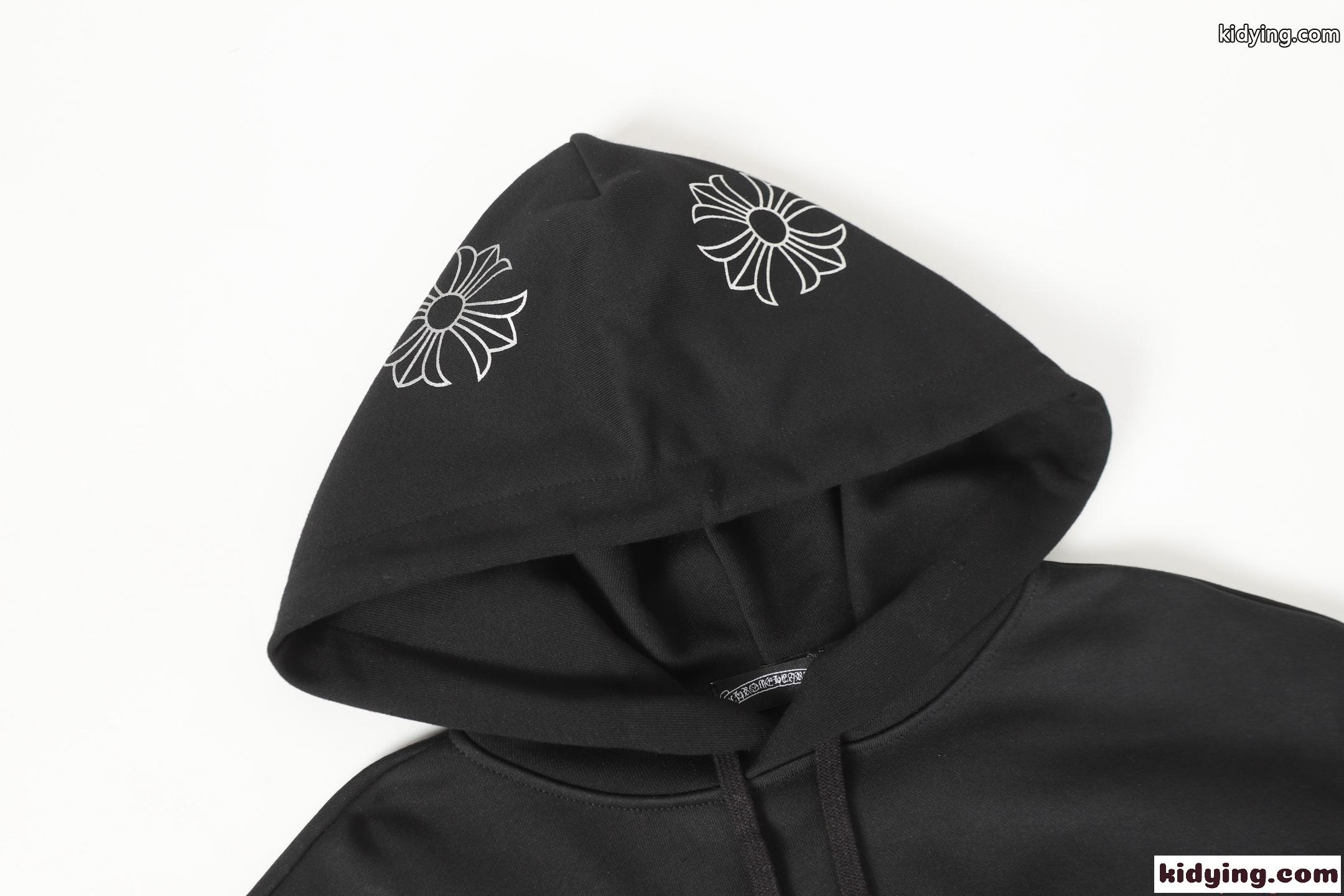 フラワークロ クロムハーツ コピー パーカー ブラック バックプリント 袖ロゴ フーディー ストリート Chrome Hearts-3
