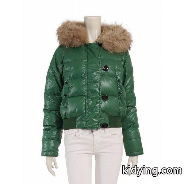 モンクレール MONCLER ダウンジャケット ファー付き ナイロン 緑 ALBERTA 45344 レディース 通販-0