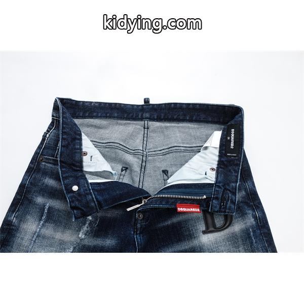 Dsquared2 激安 ダメージデニム メンズ ジーンズ ヴィンテージ加工 ストレッチ スリムフィット カジュアルパンツ-2