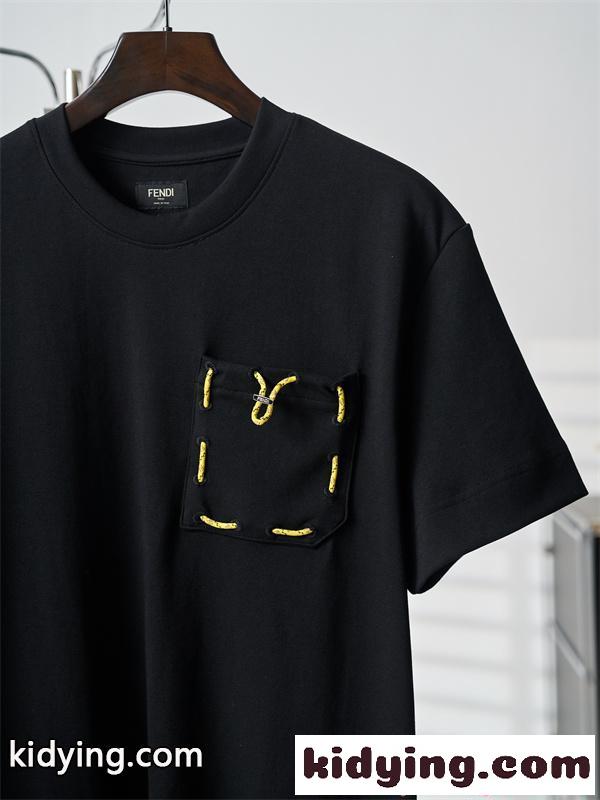 フェンディ コピー ポケット付き Tシャツ 半袖 ワイドフィット ホワイト ブラック カジュアル 日常 軽やか-10