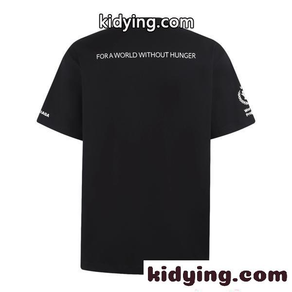 激安 メンズ Tシャツ ブラック 半袖 ロゴプリント WFP World Food Programme コラボ クルーネック カジュアル ストリート 夏人気 バレンシアガ コピー BALENCIAGA-1