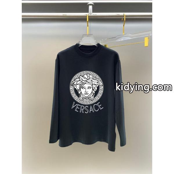 長袖Tシャツ ヴェルサーチ VERSACE コピー2025秋冬トレンド 話題 ブラック × ホワイト メデューサ柄-1