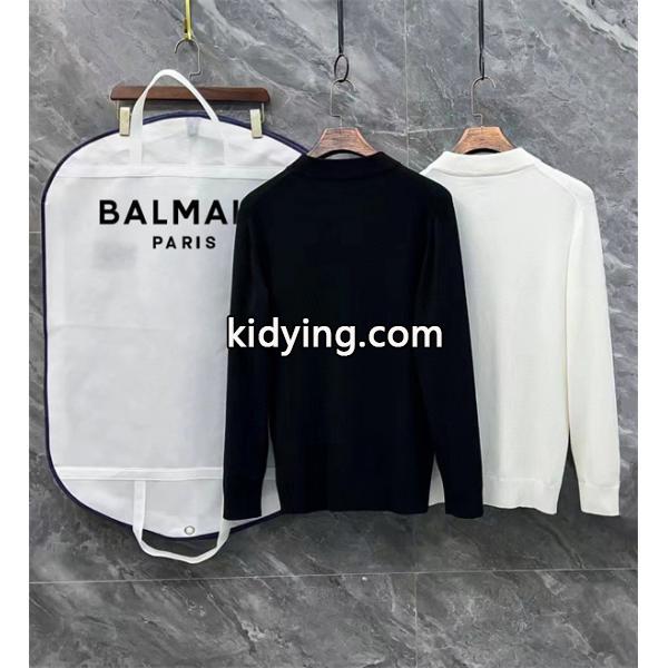 BALMAIN コピー 秋冬ビジネスシャープ 定番 ブラック × ホワイト 半高领 円形ロゴ ニットセーター バルマン-8