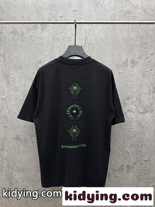 半袖Tシャツ Chrome Hearts クロムハーツ コピー フローラルクロスバックロゴ ゴシックレタリング クルーネック ゆったりシルエット-2