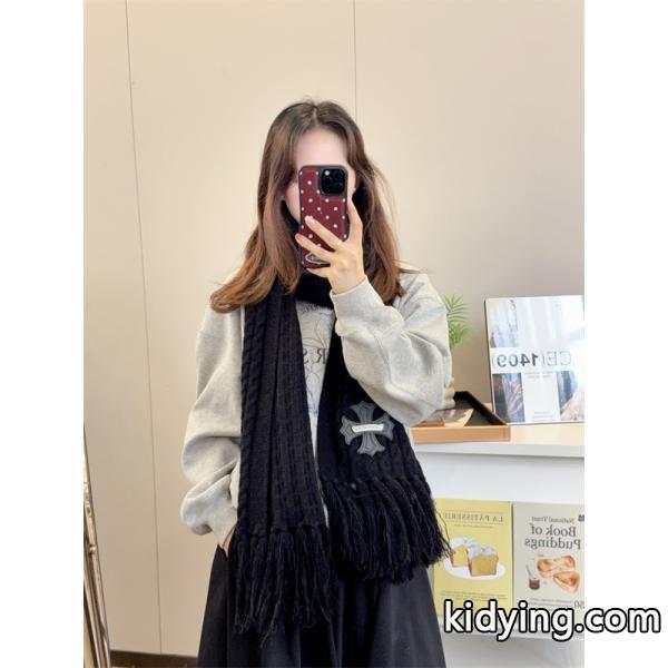 CHROME HEARTS クロムハーツ 2025秋冬新作 ケーブル編み フリンジ付き ニットマフラー-2