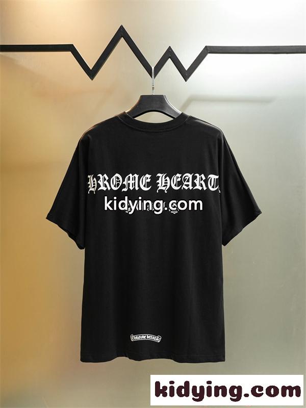半袖Tシャツ 激安 クロムハーツ コピー ブラック ロゴプリント コットン素材 クルーネック ルーズフィット CHROME HEARTS 通気性 軽量 柔らかい ストリート 夏-2