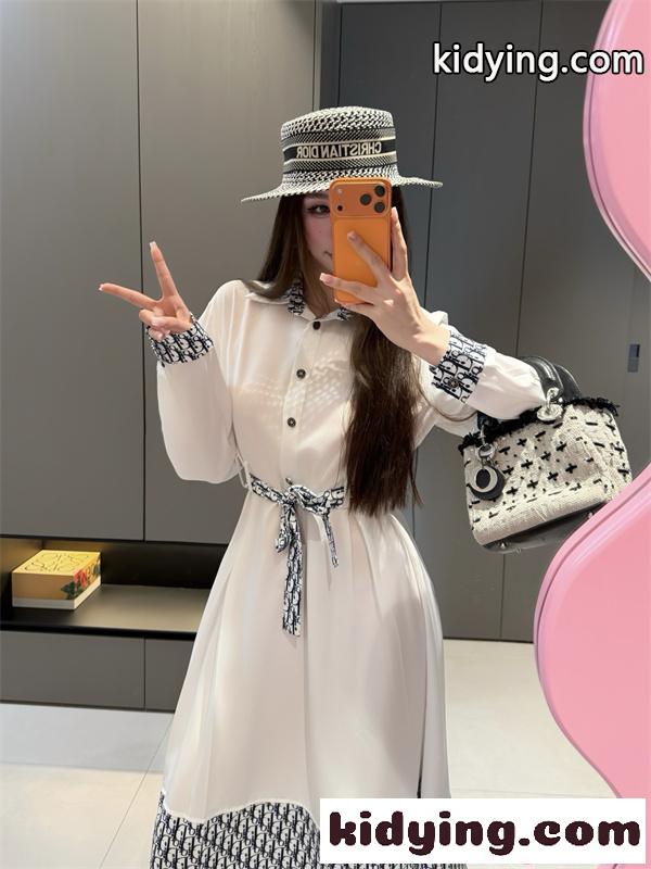 DIOR ディオール コピー 新作 ホワイト モノグラム 上品 クラシック レディース ワンピース-4