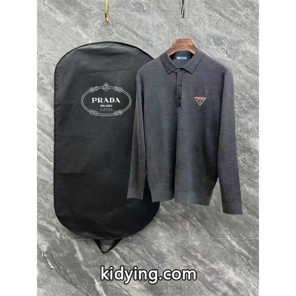 ブラック / グレー セーター POLO 三角ロゴ 2025秋冬シャープ プラダ PRADA 偽物 トップス 定番-1