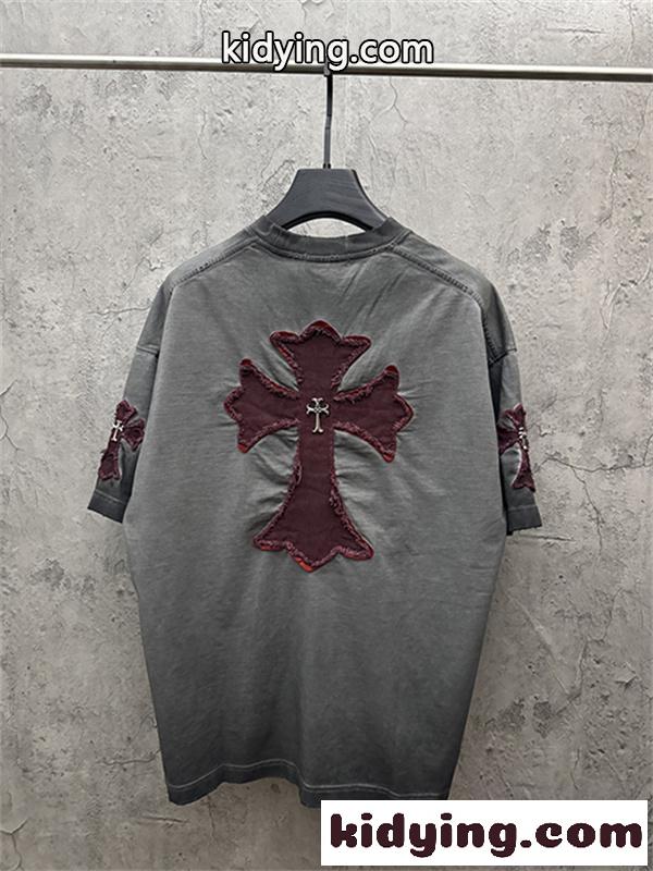 グリーン 半袖Tシャツ Chrome Hearts クロムハーツ コピー ネックゴシックロゴ ウォッシュグラデーション クロスワッペン風 ゆったりシルエット-4