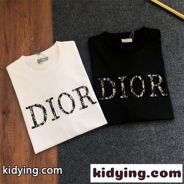 フロントロゴ グラフィックアクセント シンプルスタイル DIOR ディオール コピー コットンTシャツ 夏ファッション-0
