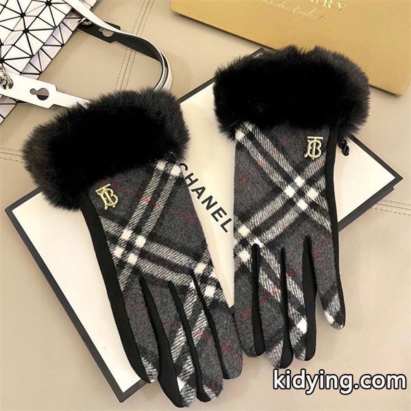 注目小物 防寒重視 グレー チェック グローブ ファートリム 上品 BURBERRY バーバリー コピー-0