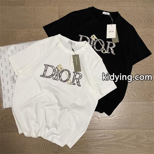 新作入荷格安印象的なプリント半袖Tシャツ耐用実用的消臭効果暑い夏服ホワイトブラックDIORディオール 激安-0