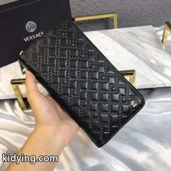 ヴェルサーチ VERSACE メンズ 長財布 ジッパー 高く注目されたコレクション新作 GRECA ARGYLE スーパーコピー ブラック-0