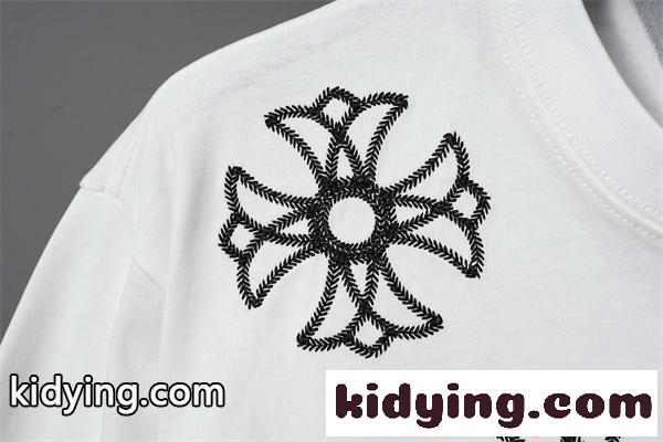 激安 刺繍Tシャツ クロムハーツ コピー CHROME HEARTS クロス刺繍 ブラック ホワイト 半袖 ビッグシルエット ストリート系 ユニセックス フラワークロス バックデザイン 高見え 夏コーデ-8