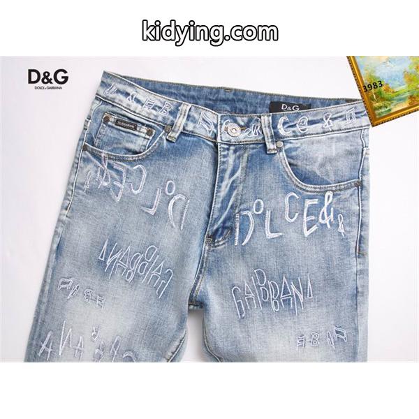 ライトブルー 满刺繍字母 デニムパンツ ドルチェ & ガッバーナ DOLCE & GABBANA スーパーコピー 秋冬 高級感-4