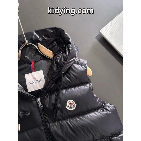 ブラック光沢感 フード付 モンクレール スーパーコピー ダウンベスト 秋冬コーデ MONCLER-1