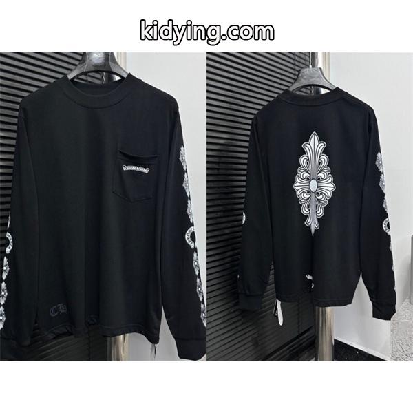 クロムハーツ コピー クラシックエレメント ブラック長袖Tシャツ バッククロスデザイン CHROME HEARTS-3