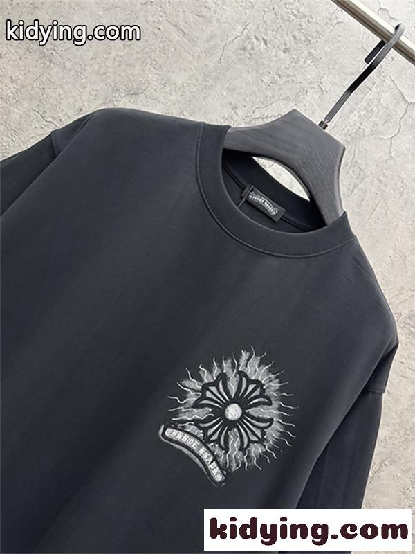 ブラック 半袖Tシャツ Chrome Hearts マルチカラークロスプリント クロムハーツ コピー ペイントスプラッシュ クルーネック ゆったりシルエット-7