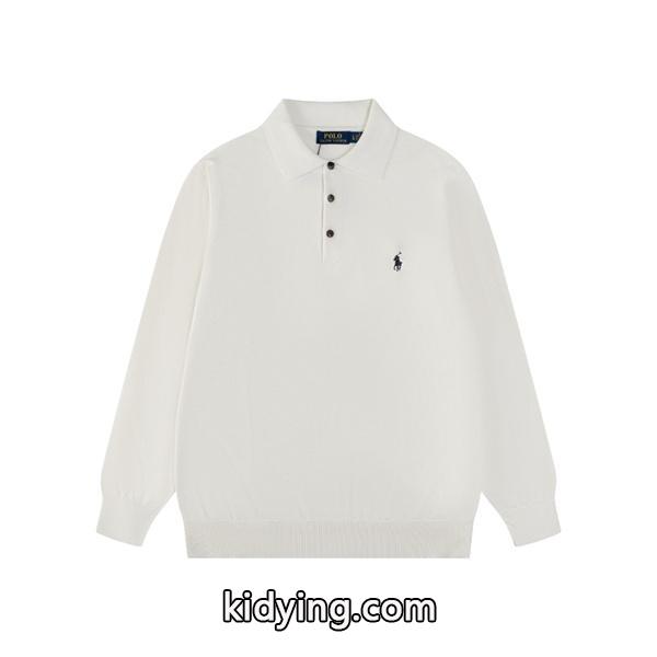 定番人気 ホワイト ニットポロ 長袖 ワンポイント刺繍 きれいめ Polo Ralph Lauren ポロ ラルフローレン コピー-1