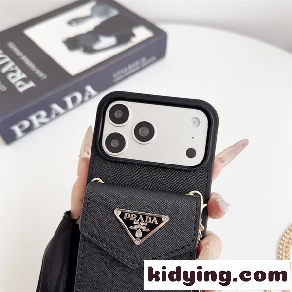 スマホケース チェーン付き PRADA ミニバッグ風 カードポケット付き プラダ コピー レディース-5