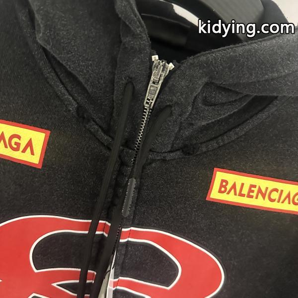スタイリッシュ☆バレンシアガジップアップコピーBALENCIAGA SPONSOR LOGOS LARGE ZIP-UP HOODIE IN BLACK FADED-7