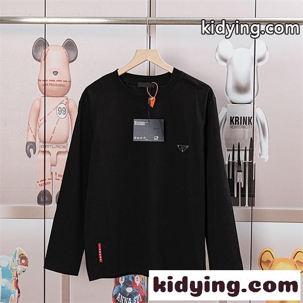 ロングスリーブ シンプルブラック 通勤カジュアル PRADA プラダ コピー Tシャツ 着回し対応 注目商品-1