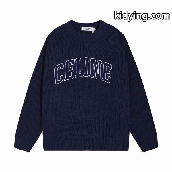 上質なネイビーが映える 2025秋冬新作 ロゴ刺繍 クルーネック ニット セーター セリーヌ CELINE 偽物-0