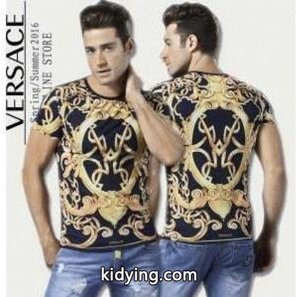 超激得大人気なVERSACE ヴェルサーチ シャツ メンズ クルーネックTシャツ 花模様 ネイビーとブラック 2色選択_ヴェルサーチ VERSACE_ブランド コピー 激安(日本最大級)-0