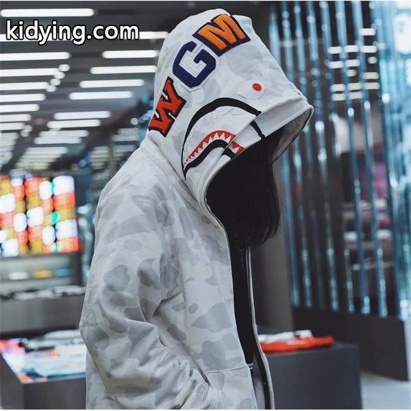 ブラック カモフラージュ シャーク 連帽 ジップアップ ベイプ BAPE 偽物 秋冬 個性 トレンディ-0