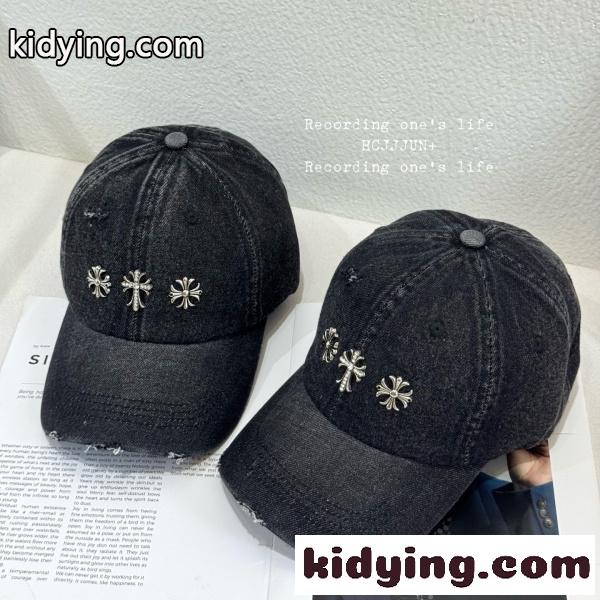 2026新作 CHROME HEARTS 激安 クロムハーツ デニムキャップ クロススタッズ ダメージ加工 ベースボールキャップ ユニセックス-0