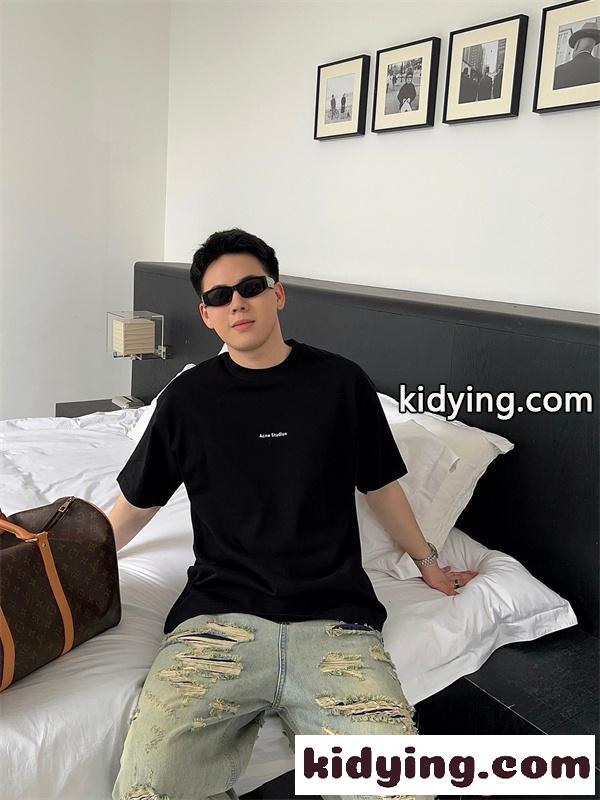Acne ワンポイントTシャツ ブラック 半袖 シンプル モード ルー 人気 アクネストゥディオズ コピー-6