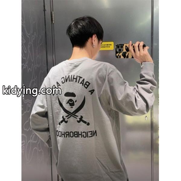 グレー コラボ スカル猿人 長袖 T シャツ ベイプ BAPE スーパーコピー 秋冬ストリートコラボ個性-1