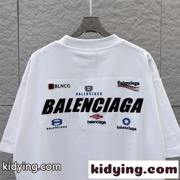 ホワイト グラフィックTシャツ BALENCIAGA バレンシアガ コピー 胸元カラーロゴ 背面ビッグレタリング 半袖 ワイドフィット-5