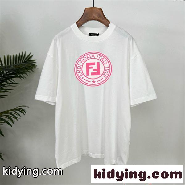 存在感 フェンディ コピー ピンクプリント FENDI ブラック 半袖 Tシャツ ビッグロゴ ストリート-3