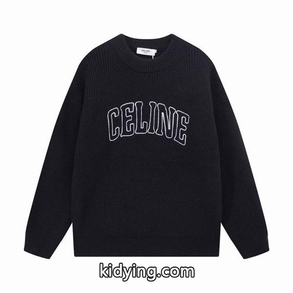 高級感漂うブラックカラー 最新コレクション ロゴ刺繍 クルーネック セリーヌ CELINE コピー セーター-0