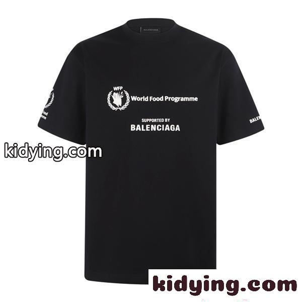激安 メンズ Tシャツ ブラック 半袖 ロゴプリント WFP World Food Programme コラボ クルーネック カジュアル ストリート 夏人気 バレンシアガ コピー BALENCIAGA-0