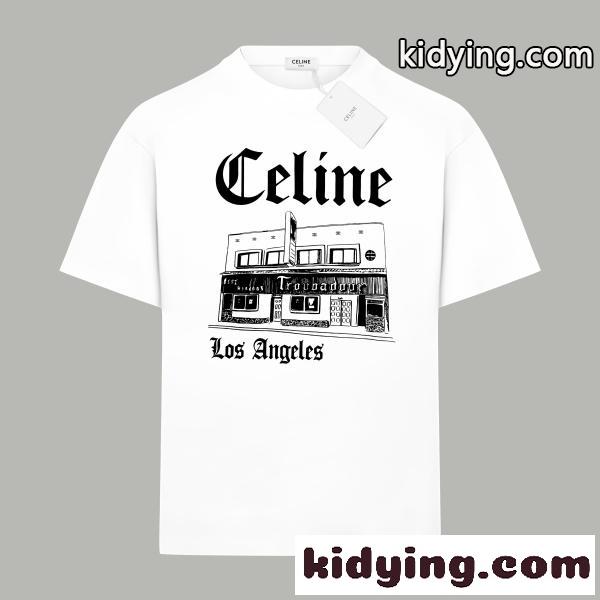CELINE セリーヌ 2026新作 ロゴプリント 半袖Tシャツ オーバーサイズ コットン クルーネック 人気-0